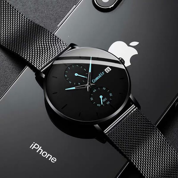 

automatic movement ultra thin watch men's student fashion business waterproof luminous week calendar non mechanical, Slivery;brown