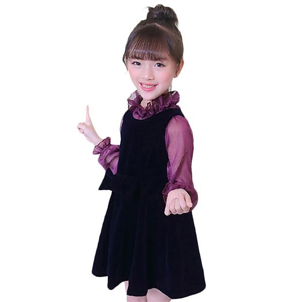 

dresses for girls long sleeve floral bow autumn kids teenage winter casual clothing 6 8 12 years 210528, Red;yellow