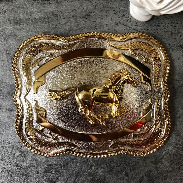

golden horse cowboy 3d belt buckle man and woman fit 4cm width belts head jeans accessories gift, Slivery;black