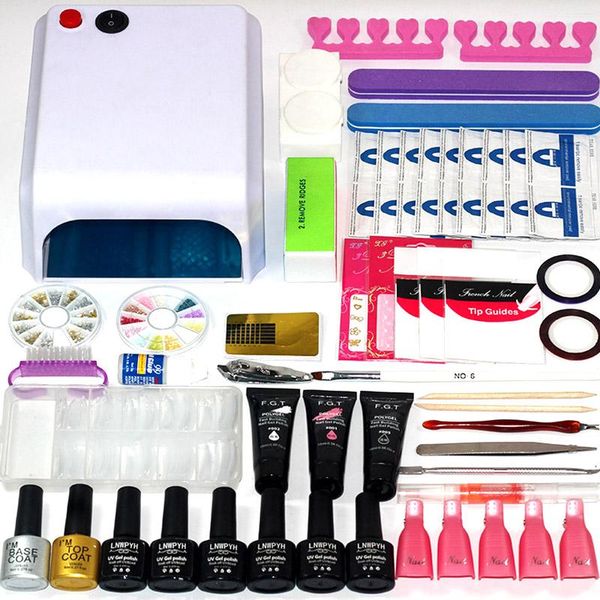 

nail art kits kit uv led lamp curing & gel varnish polish base coat manicure tool 6 color for set