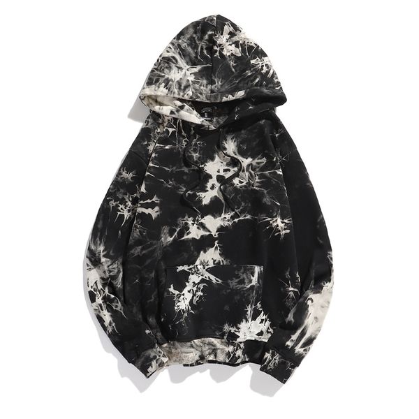 

dark wind tie dye gradient hooded sweater for men, Black