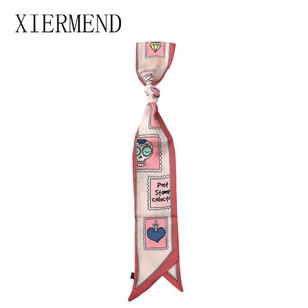 

scarves 2021 summer 140*9 lovely picture frame long small scarf female wrist tie hair ribbon purse belt for women, Blue;gray
