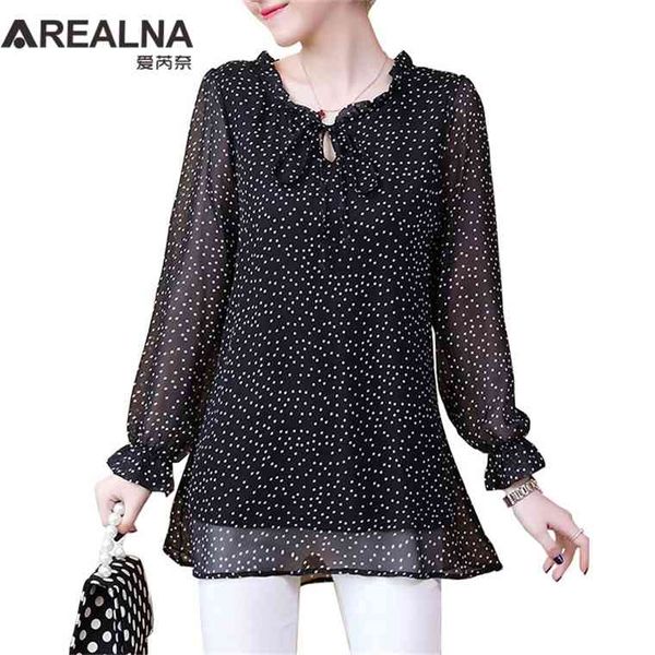 

kimono plus size 5xl chiffon polka dot blouse women short sleeve clothing korean fashion 2021 front tie womens tunic shirt, White