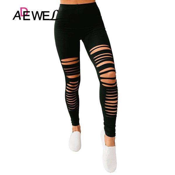 

women's pants & capris black solid color distressed high waist leggings woman mujer pantalones hip lift femme pantalon spodnie damski, Black;white