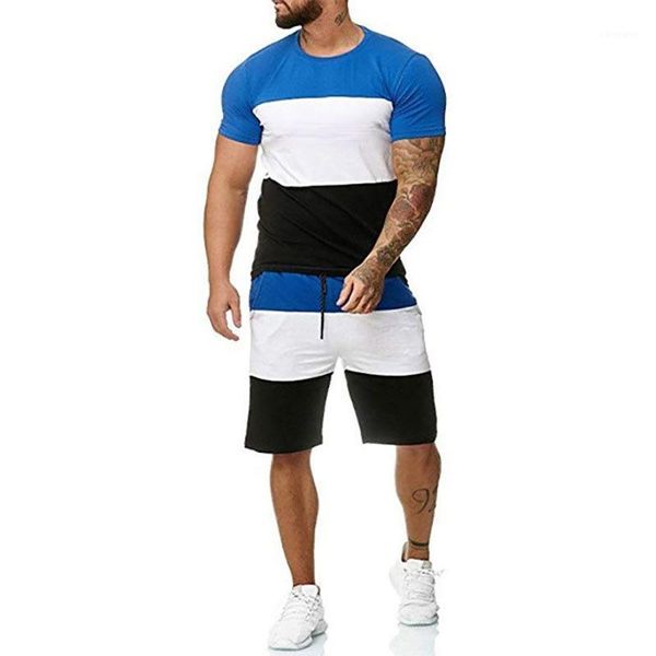 

running sets 2021 cross-order summer men's five-point pants sports suit outdoor short-sleeved muscle fitness trend shorts, Black;blue