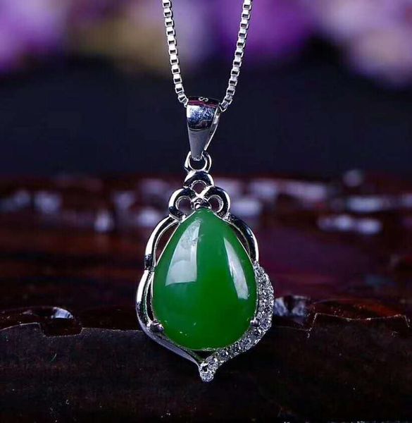 

lockets hetian biyu silver inlay pendant one touch green j48#