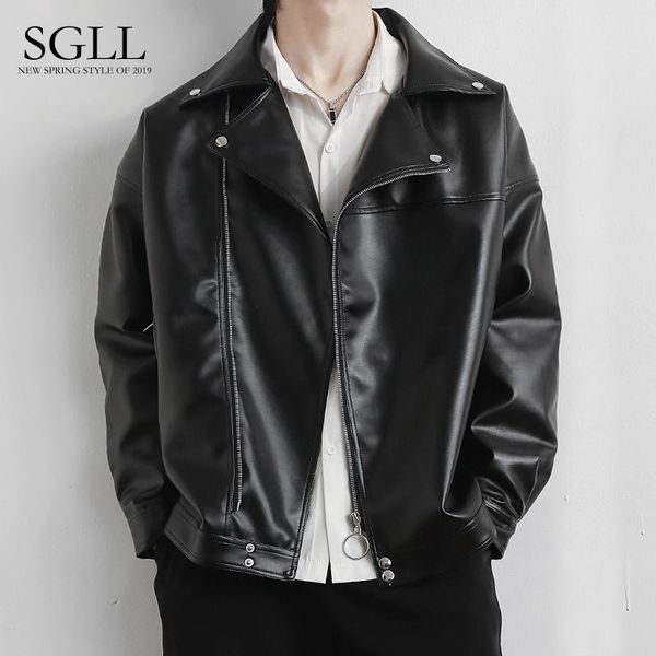 

men's jackets 2021 leather korean style trendy handsome loose jacket motorcycle tide brand spring and autumn casual, Black;brown