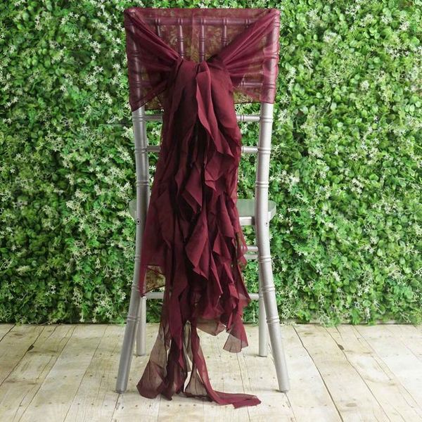 2021 stoklarda farklı renkler düğün sandalye zarif şifon ruffles kapakları vintage sandalyeler sashes süslemeleri etekler zj019