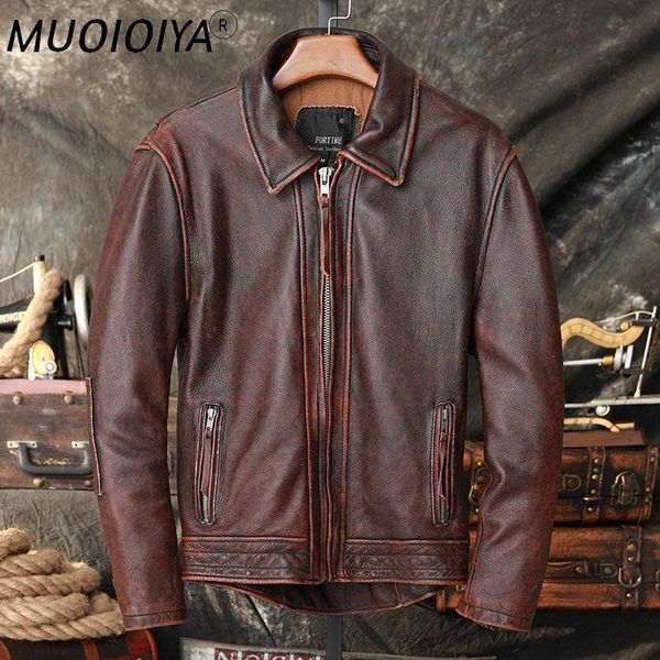 

men's leather & faux men 2021 autumn fashion slim short genuine jackets vintage real cowhide coats male plus size casual overcoats o21, Black