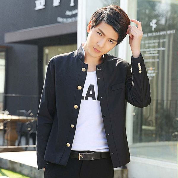 

new design university boy leisure suit men small slim stand collar jacket blood college school student uniform only coat, White;black