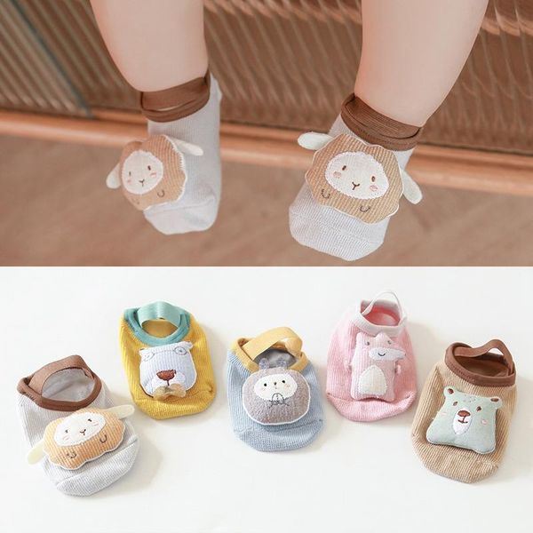 

baby boys girls infant spring cotton solid socks warm anti slip floor cartoon pattern soft comfortable children supplies, Pink;yellow