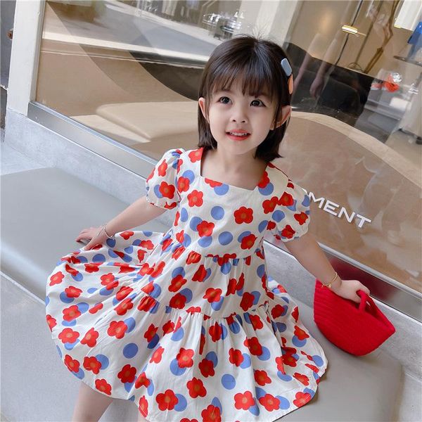 

lovley girls flowers cotton summer dress causal fresh floral pattern sundress clothing for kids girl's dresses, Red;yellow