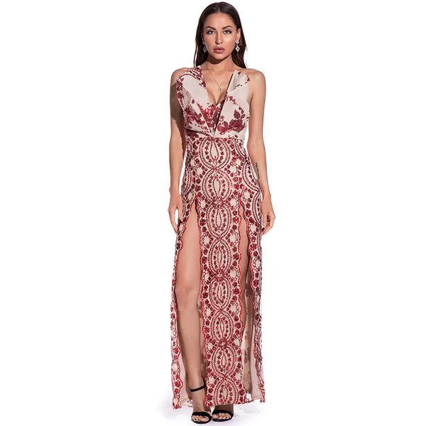 

fashion dress night club chest wrapped sequin open back split, Black;pink