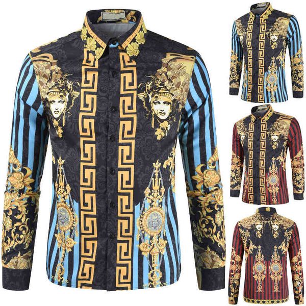 

men's shirts 2021 summer casual 3d printed shirt long sleeve fancy, White;black