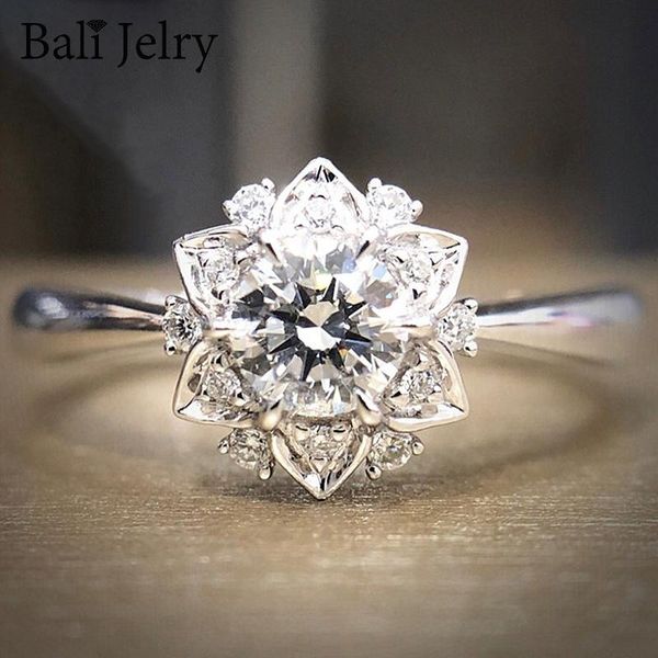 

cluster rings bali jelry luxury charm for women 925 silver jewelry flower shaped zircon gemstones wedding engagement accessories ring, Golden;silver