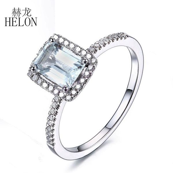 

cluster rings helon romantic certified emerald cut aquamarine ring solid 14k white gold natural diamond for women wedding trendy jewelry, Golden;silver