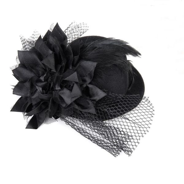 

stingy brim hats women adorned with flowers barrette spring burlesque punk mini hat black, Blue;gray
