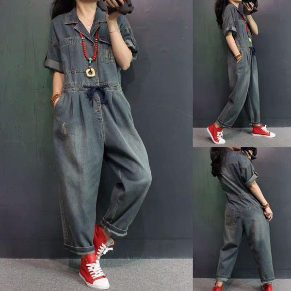 

women's jumpsuits & rompers lady casual denim women loose jumpsuit summer 2021 womens retro distressed, Black;white