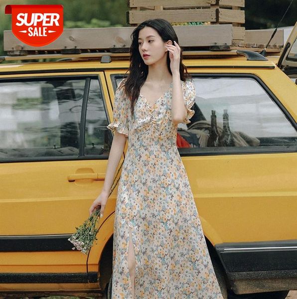 

french long skirt fairy super forest gentle wind hepburn style floral chiffon dress female #iy6y, Black;gray