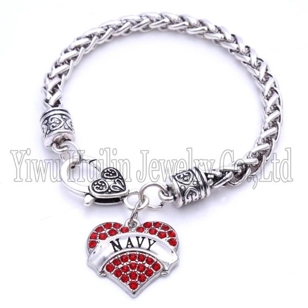 

fashion rhodium plated with sparkling crystals navy heart charm bracelet lobster-claw-clasps arrival link, chain, Black