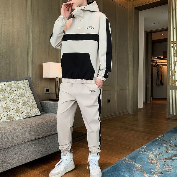 

men's tracksuits mens streetwear cargo pullover hooded tracksuit 2 pieces sets jackets and pants loose fit hip hop jacket 4u4m, Gray