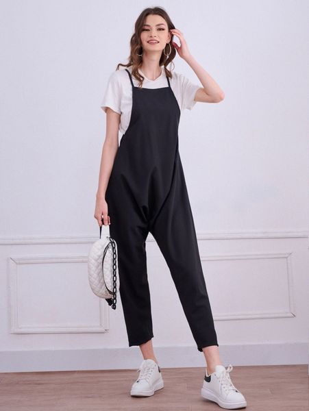 

solid overall jumpsuit without tee n01d#, White