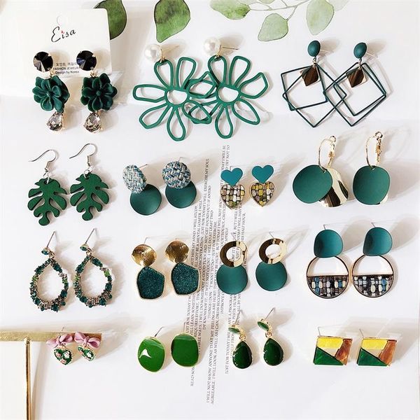 

dangle & chandelier est retro green acrylic earrings for women vintage simple fashion flower geometric hanging drop earring female trendy je, Silver