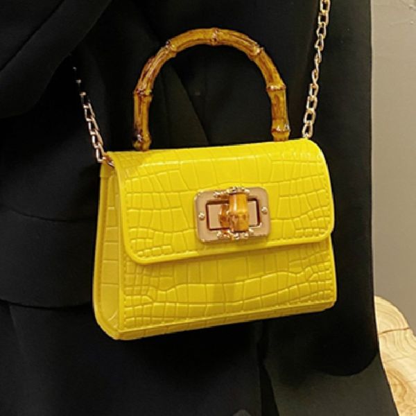 

bamboo mini handle bags for women pattern flap chain shoulder ladi solid color small square msenger bag