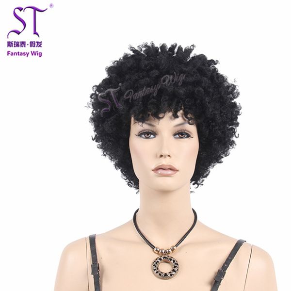 

lady short curly hair black exploding head chemical fiber clown wig, Black;brown