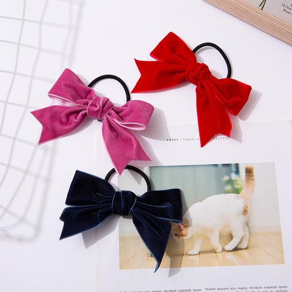 

vintage velvet bow barrettes scrunchies hair clip ties ropes solid spring hairgrips for women accessories clips &, Golden;silver