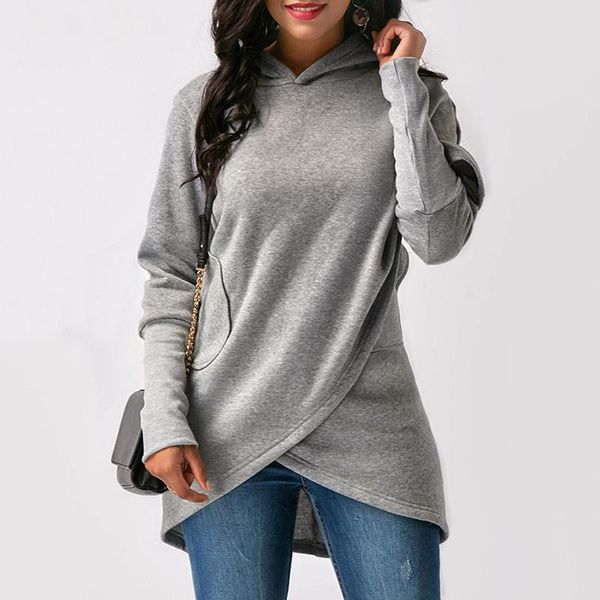 

women's hoodies & sweatshirts women irregular long sleeve pullover with pocket autumn winter sweatshirt ladies causal ws4397c, Black