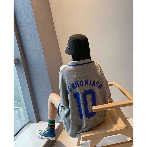 

summer new color block letter pattern loose polo shirt, Gray