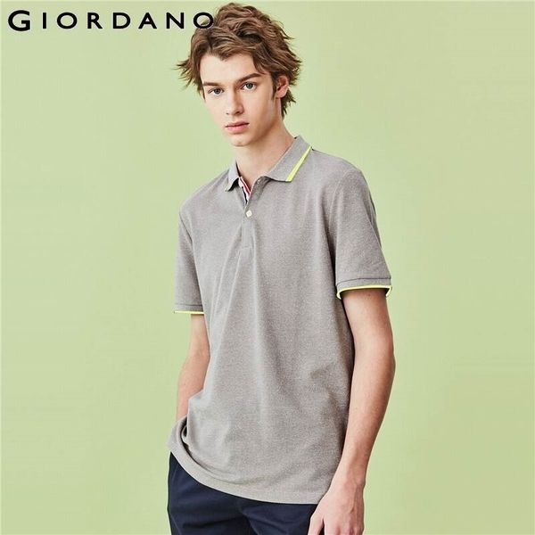 

giordano men polos contrast color pique short sleeve polo shirt turn down collar side vents at hem camisa polo 01010392 210401, White;black
