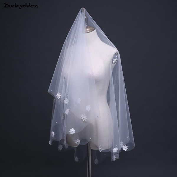 

bridal veils velos de noiva short one layer veil ivory wedding with pearls flowers accessories 2021, Black