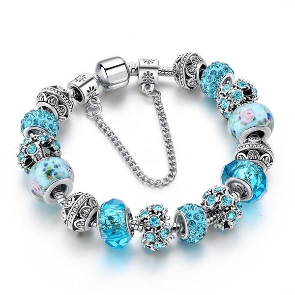

charm bracelets grapes fashion trendy blue flower bead bracelets&bangles for women pulseira feminina crystal jewelry bracelet gift, Golden;silver