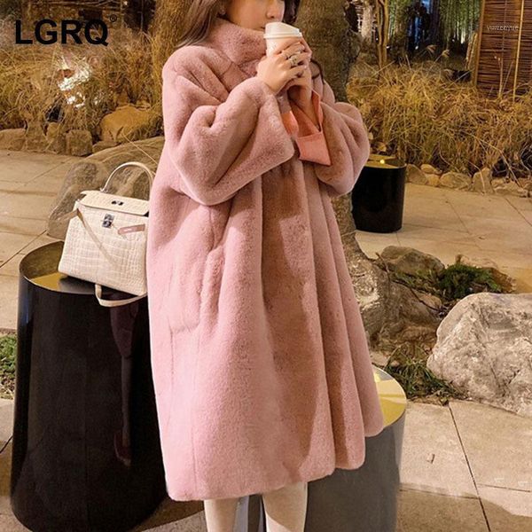 

women's fur & faux [lgrq] thicken fleece overcoat female jacket lapel long sleeve coat fashion autumn winter 2021 19d39283, Black