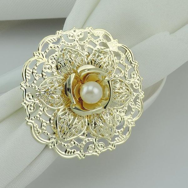 

napkin rings fashion gold metal flower styles white pearls buckle for wedding reception party table decorations supplies