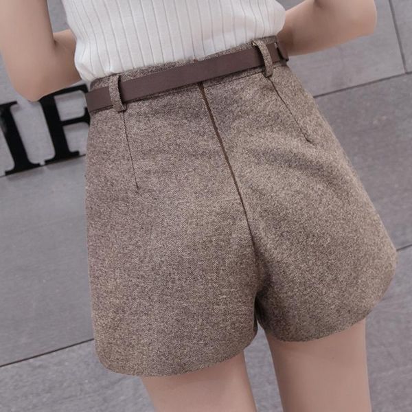 

women's shorts woolen 2021 autumn winter casual high waist wide leg a-line belt comfortable elegant wild, White;black