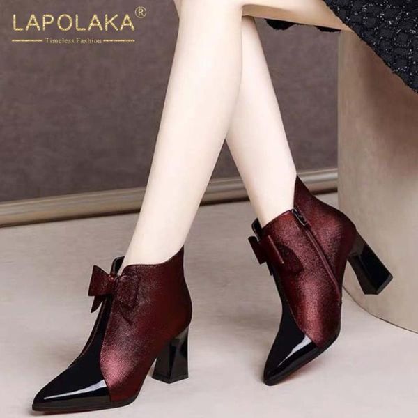 

boots lapolaka fashion 2021 sweet bowtie office mature woman shoes pointed toe hoof high heels zipper trendy boot ladies shoe, Black
