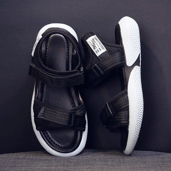 

women sandals soft three color stitching ladies comfortable flat open toe beach shoes woman footwear mu, Black