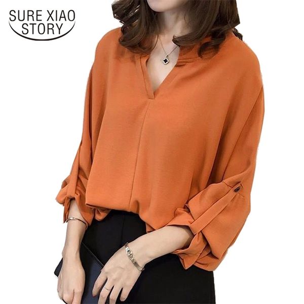 

autumn women clothing korean long sleeve blouse female shirt simple casual solid shirts blouses d65 30 210506, White