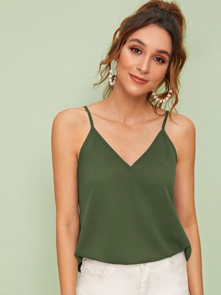 

double v-neck solid cami 44hh#, White