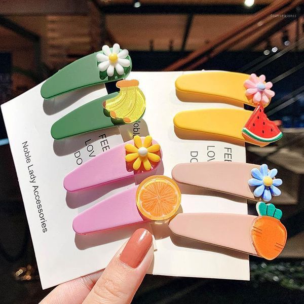 

hair accessories korean cute girl watermelon banana flower hairpin children bangs clip small fresh fruit combination1, Slivery;white