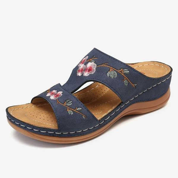 

sandals flower embroidered vintage casual wedges, Black