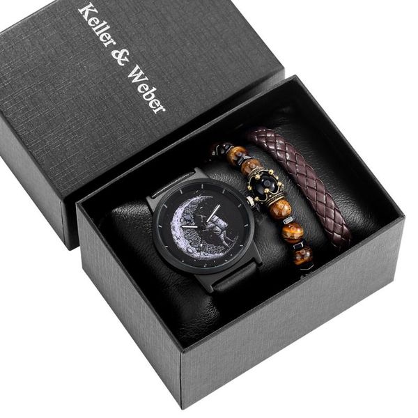 

wristwatches exquisite watch gift set bracelet for fathder dad explore the r style man quartz leather strap male brown bangles, Slivery;brown