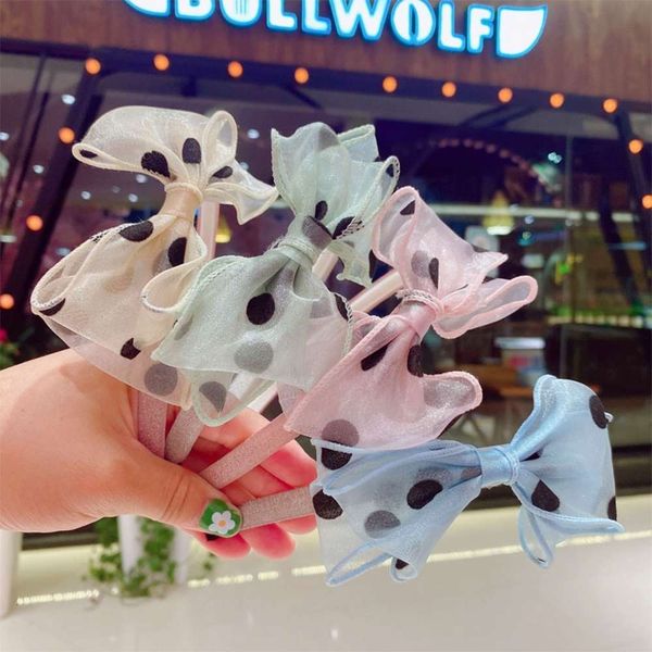

korean net red super fairy organza wave point bow band cute girl versatile anti slip pressed hair shampoo hairpin, Silver