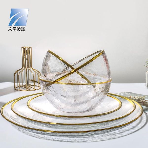 

creative phnom penh glass bowl dish set household transparent fruit salad restaurant steak plate wholesale dishes & plates