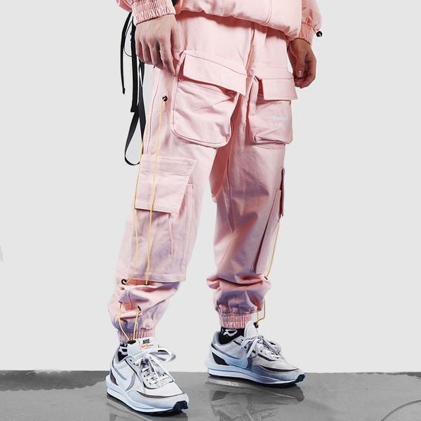 

men's pants harajuku streetwear hip cargo multi pockets 2021 baggy joggers harem rope design tactical casual trousers, Black