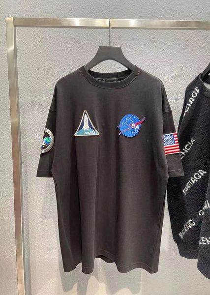 

paris joint name na t shirt series astronaut badge high density embroidery logo back letter xs-l#03, White