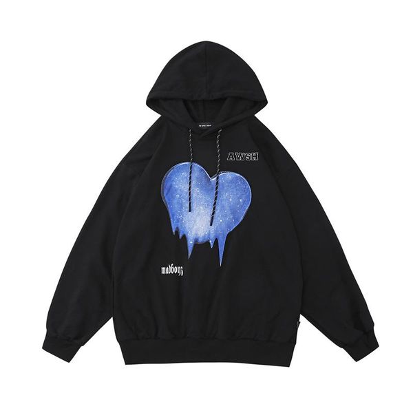 

men's hoodies & sweatshirts dissolve love print hooded sweatshirt tide brand harajuku loose lazy wind couples hoodie jacket, Black